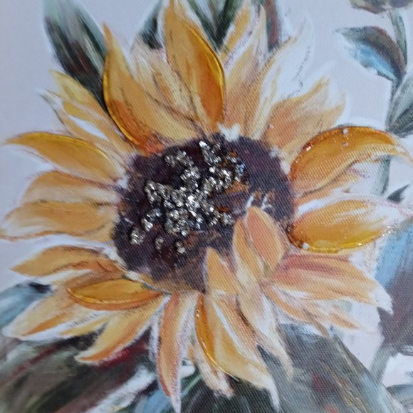 NEW Wall Art Set of 2 Framed CANVASES, 10"w x 20"h each, BOLD YELLOW SUNFLOWERS - Picture 2 of 5